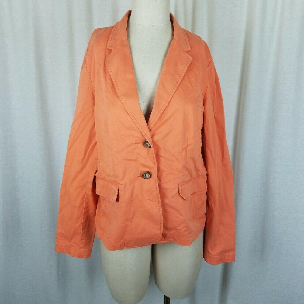 LL Bean Signature Apricot Cotton Summer Weight Blazer Jacket Womens 14 Stretch